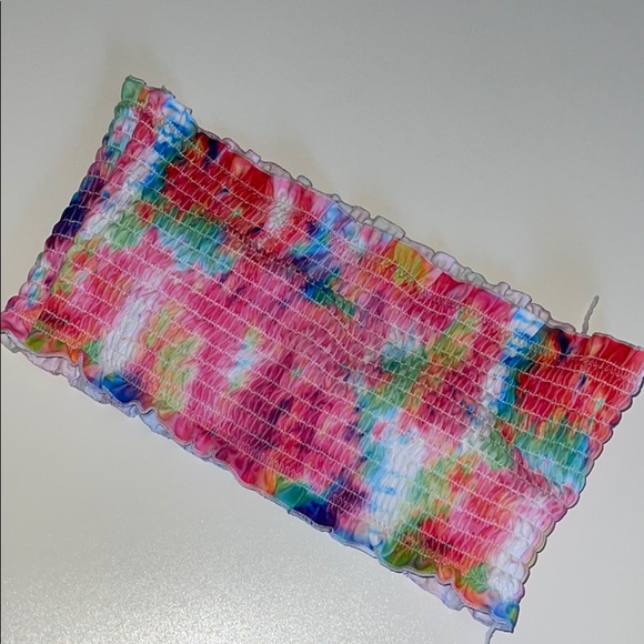 ZAFUL Tie Dye Frilled Smocked Bikini Swimsuit Top - Picture 4 of 6